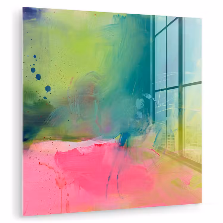 Glas schilderij - Abstract - Kleuren - Modern - Groen - Roze — 1
