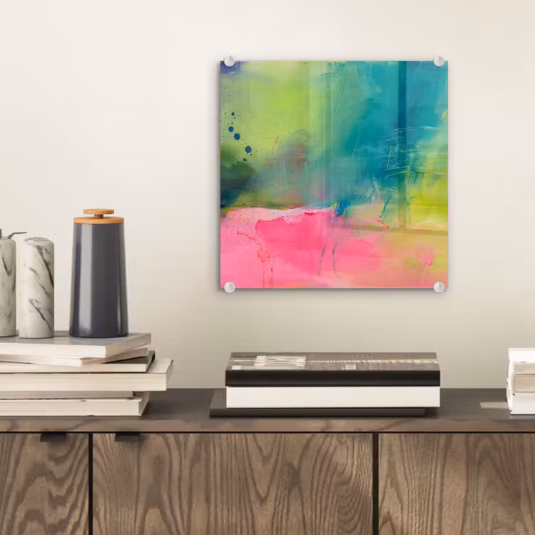 Glas schilderij - Abstract - Kleuren - Modern - Groen - Roze — 2
