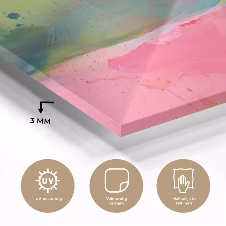 Glas schilderij - Abstract - Kleuren - Modern - Groen - Roze — 3