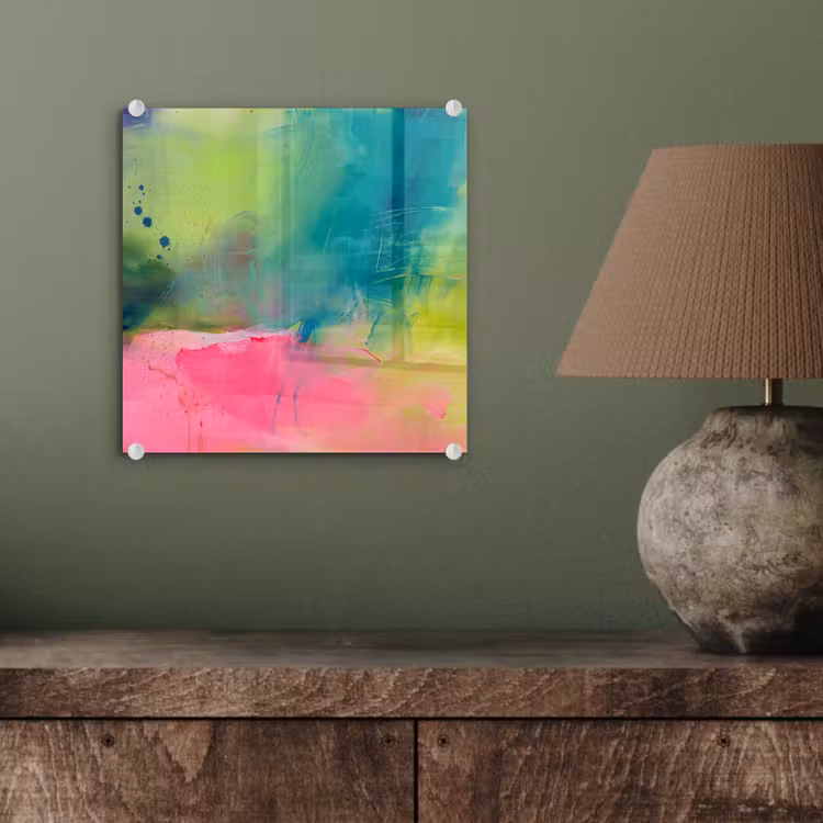 Glas schilderij - Abstract - Kleuren - Modern - Groen - Roze — 4