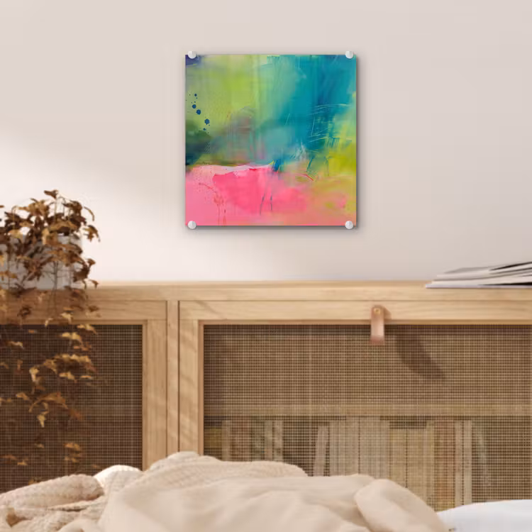 Glas schilderij - Abstract - Kleuren - Modern - Groen - Roze — 5