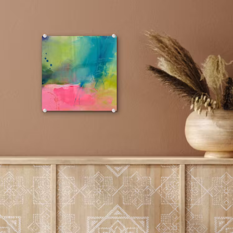 Glas schilderij - Abstract - Kleuren - Modern - Groen - Roze — 6