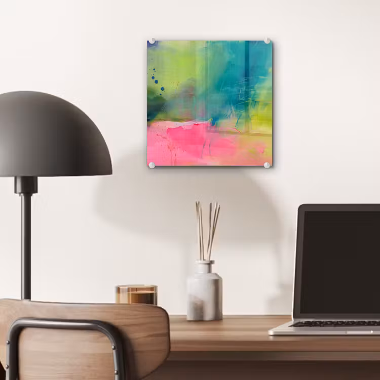 Glas schilderij - Abstract - Kleuren - Modern - Groen - Roze — 7