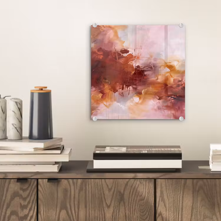 Glas schilderij - Abstract - Kleurrijk - Kunst - Modern - Roze-Rood — 2