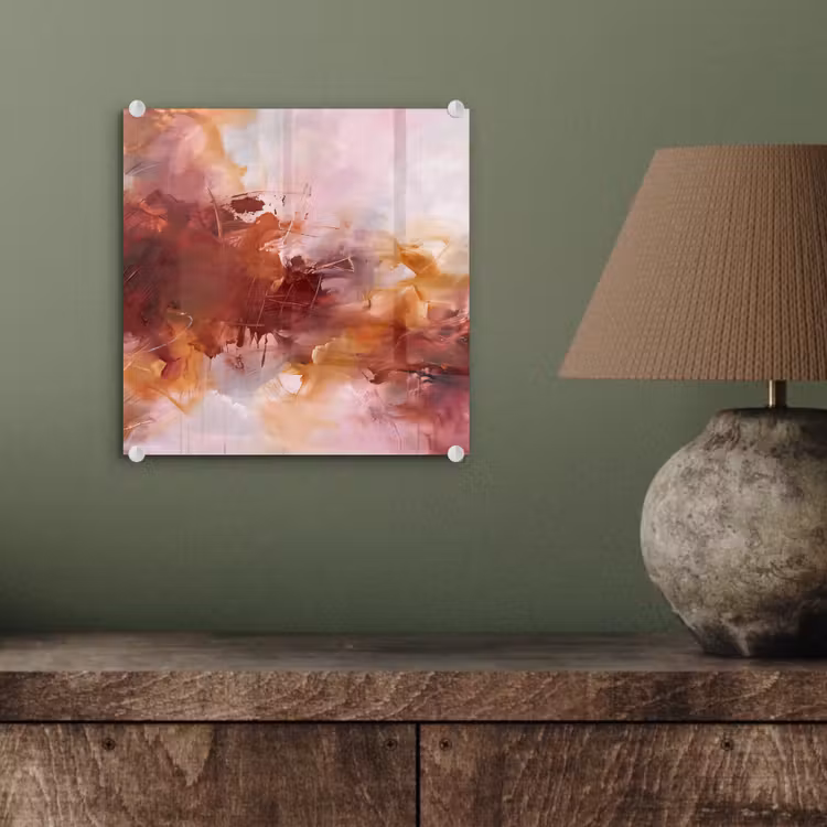 Glas schilderij - Abstract - Kleurrijk - Kunst - Modern - Roze-Rood — 4