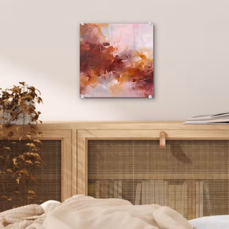 Glas schilderij - Abstract - Kleurrijk - Kunst - Modern - Roze-Rood — 5