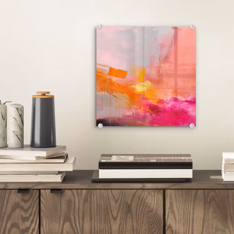 Glas schilderij - Abstract - Kleurrijk - Modern - Roze — 2