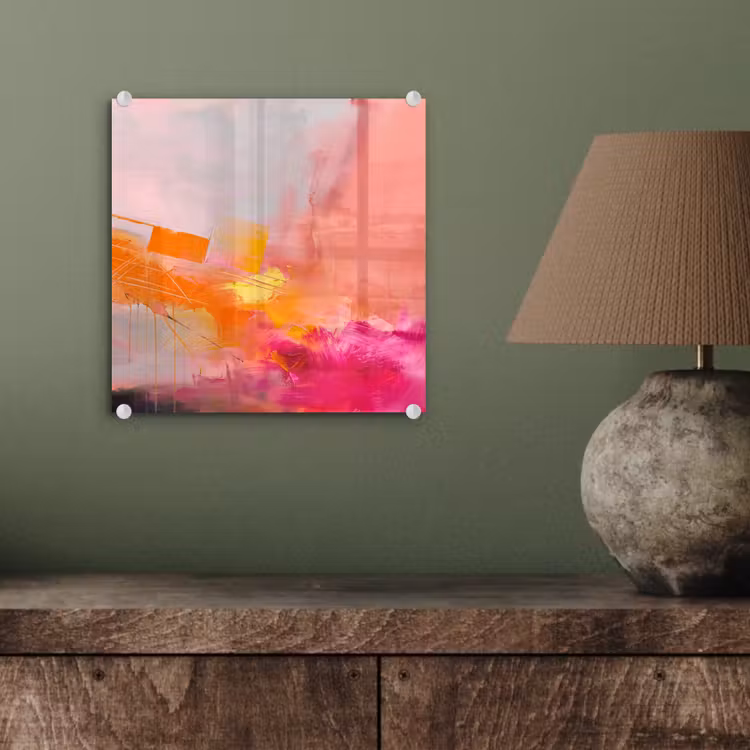 Glas schilderij - Abstract - Kleurrijk - Modern - Roze — 4