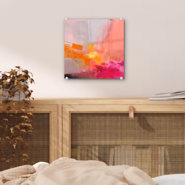 Glas schilderij - Abstract - Kleurrijk - Modern - Roze — 5