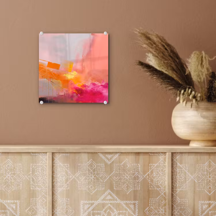 Glas schilderij - Abstract - Kleurrijk - Modern - Roze — 6