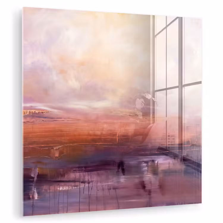 Glas schilderij - Abstract - Landschap - Modern - Paars - Oranje — 1