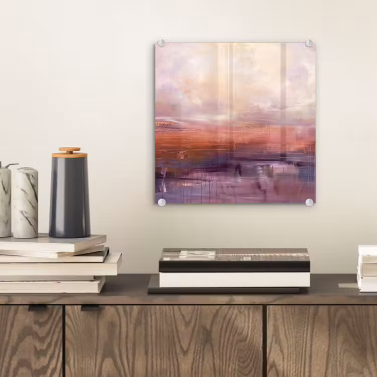 Glas schilderij - Abstract - Landschap - Modern - Paars - Oranje — 2
