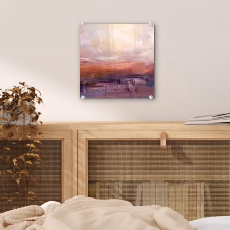 Glas schilderij - Abstract - Landschap - Modern - Paars - Oranje — 5