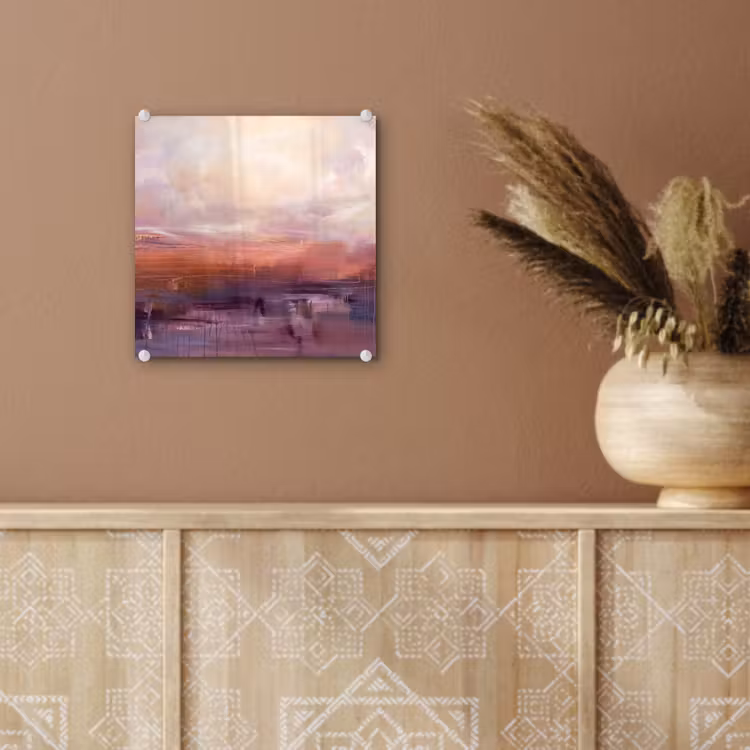 Glas schilderij - Abstract - Landschap - Modern - Paars - Oranje — 6