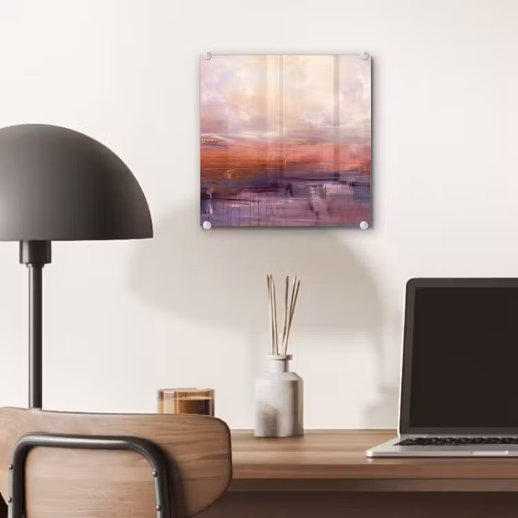 Glas schilderij - Abstract - Landschap - Modern - Paars - Oranje — 7