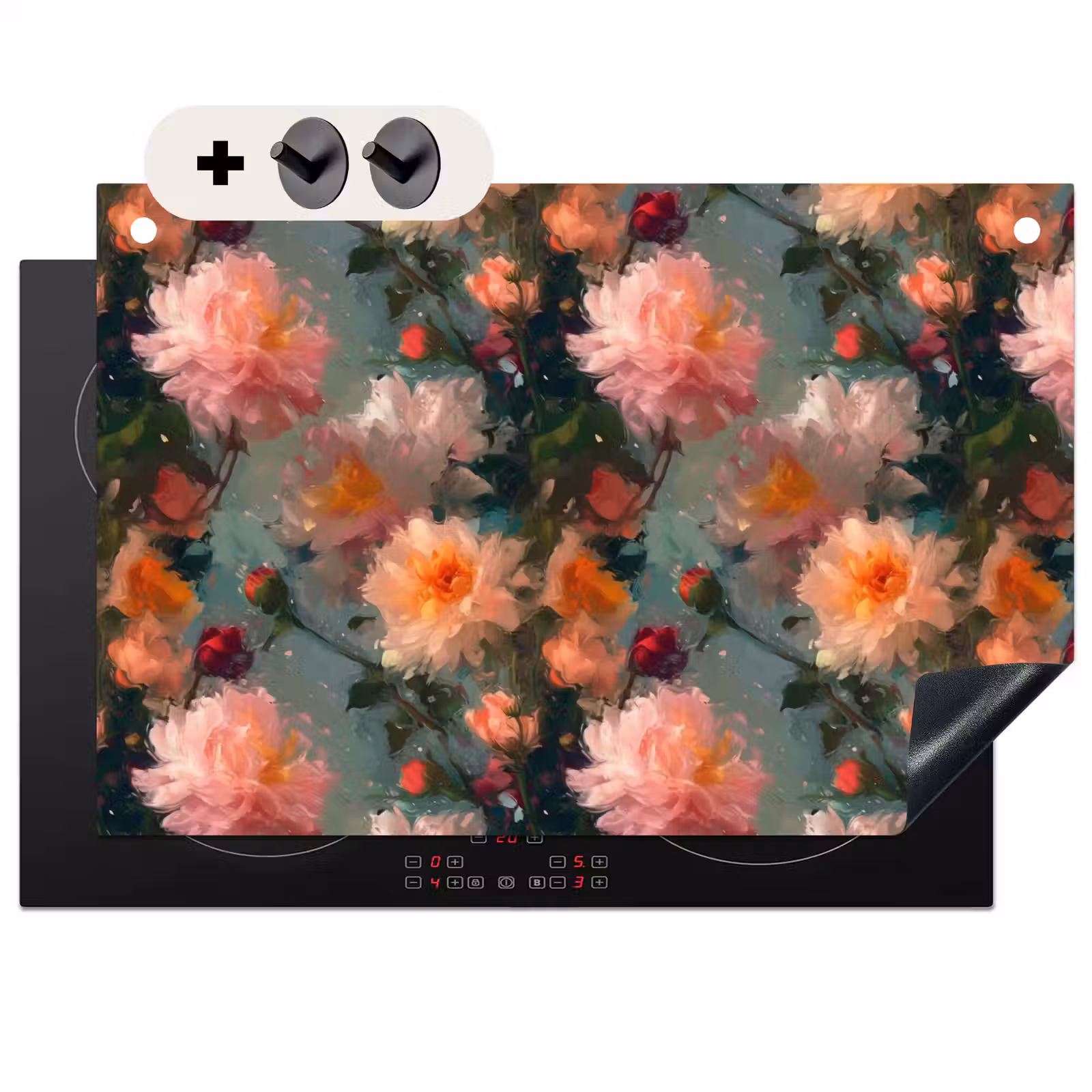 Inductie beschermer en spatscherm (2in1) - Dahlia - Bloemen - Patroon — 1