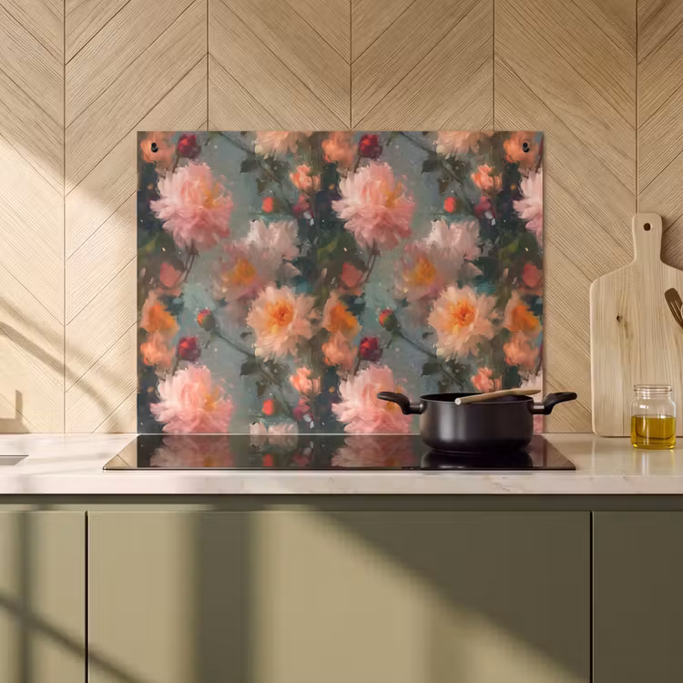 Inductie beschermer en spatscherm (2in1) - Dahlia - Bloemen - Patroon — 2