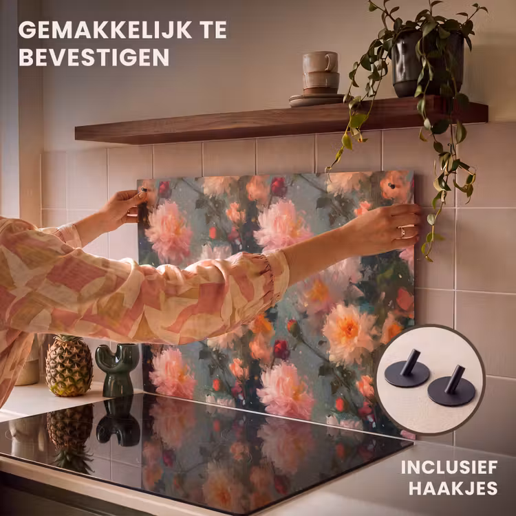 Inductie beschermer en spatscherm (2in1) - Dahlia - Bloemen - Patroon — 7