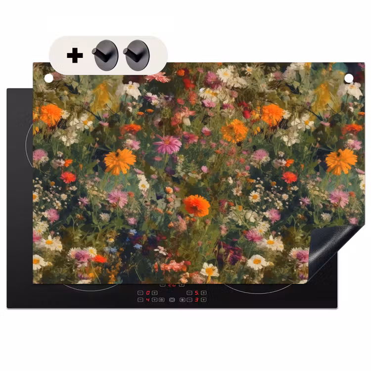 Inductie beschermer en spatscherm (2in1) - Bloemenveld - Kleuren - Verf — 1