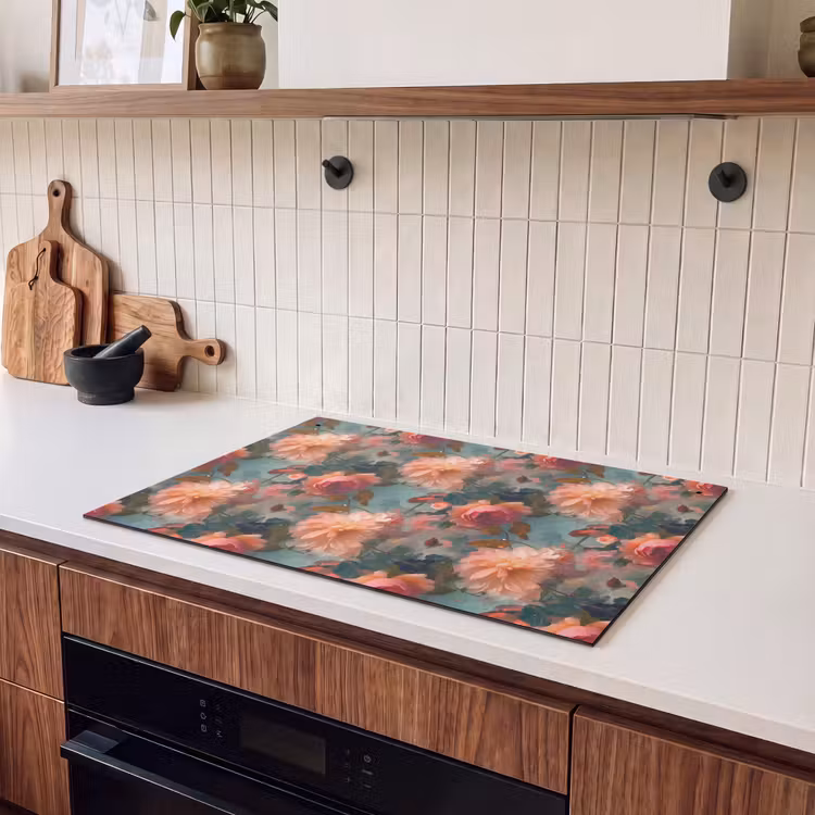 Inductie beschermer en spatscherm (2in1) - Roze - Patroon - Bloemen — 3