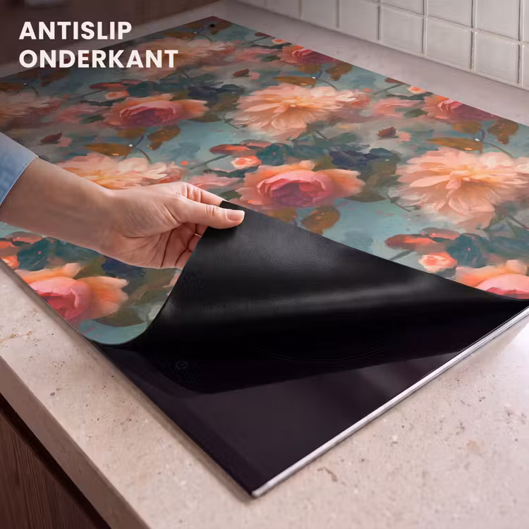 Inductie beschermer en spatscherm (2in1) - Roze - Patroon - Bloemen — 4
