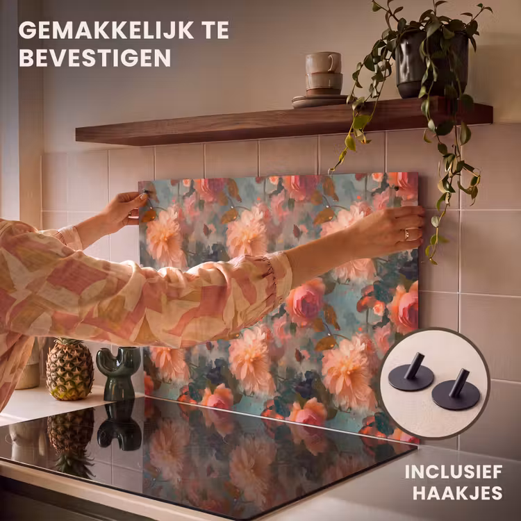 Inductie beschermer en spatscherm (2in1) - Roze - Patroon - Bloemen — 7