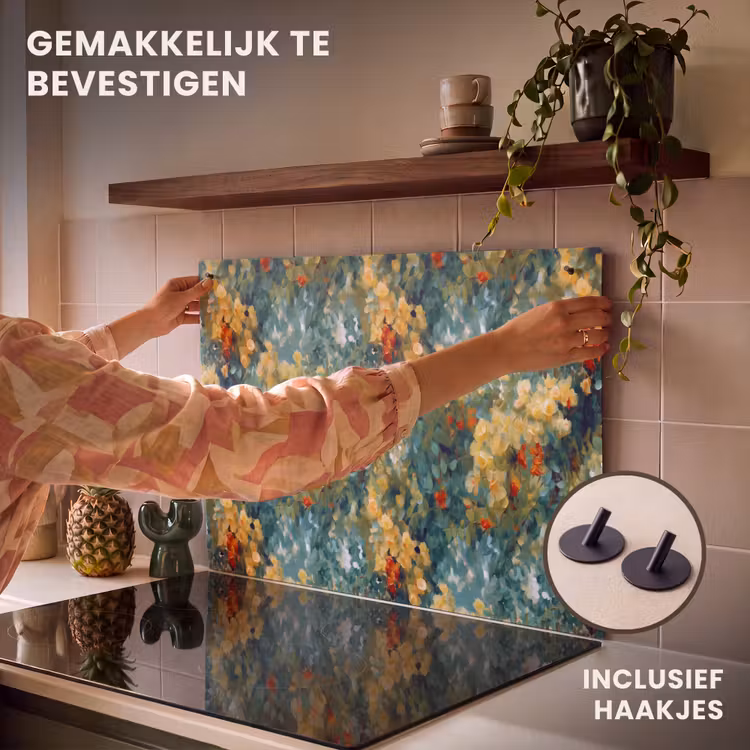 Inductie beschermer en spatscherm (2in1) - Geel - Bloemen - Groen - Bladeren — 7