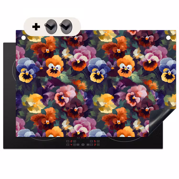 Inductie beschermer en spatscherm (2in1) - Viooltjes - Kleuren - Bloemblaadjes — 1