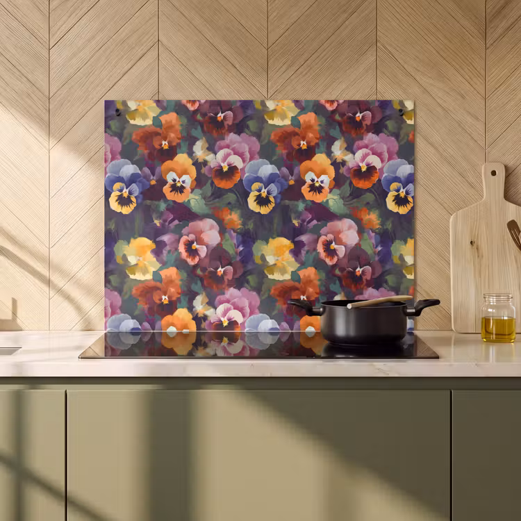 Inductie beschermer en spatscherm (2in1) - Viooltjes - Kleuren - Bloemblaadjes — 2