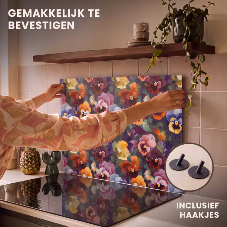 Inductie beschermer en spatscherm (2in1) - Viooltjes - Kleuren - Bloemblaadjes — 7
