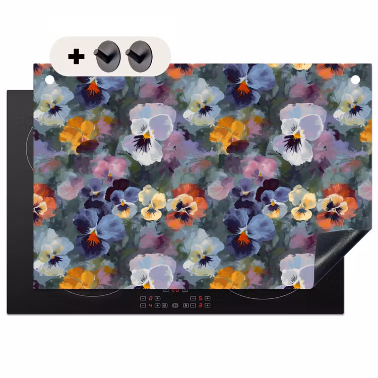 Inductie beschermer en spatscherm (2in1) - Pastel - Viooltjes - Groen - Patroon — 1