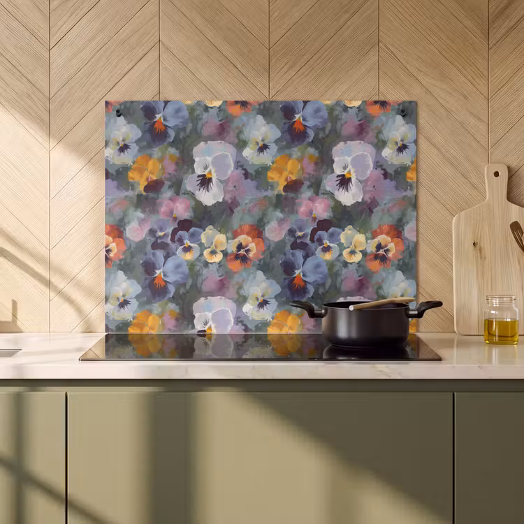 Inductie beschermer en spatscherm (2in1) - Pastel - Viooltjes - Groen - Patroon — 2