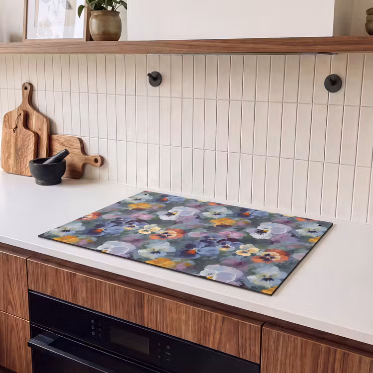 Inductie beschermer en spatscherm (2in1) - Pastel - Viooltjes - Groen - Patroon — 3