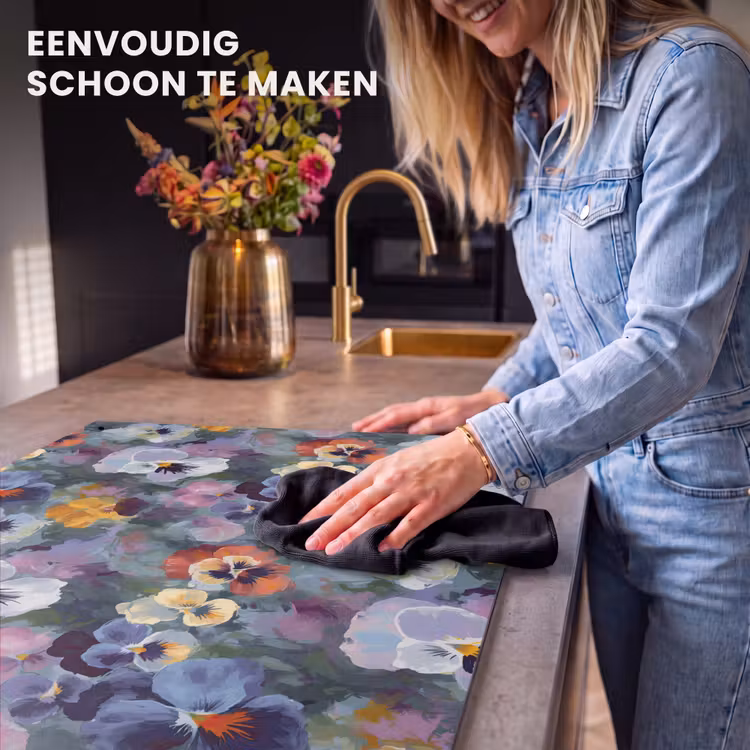Inductie beschermer en spatscherm (2in1) - Pastel - Viooltjes - Groen - Patroon — 5