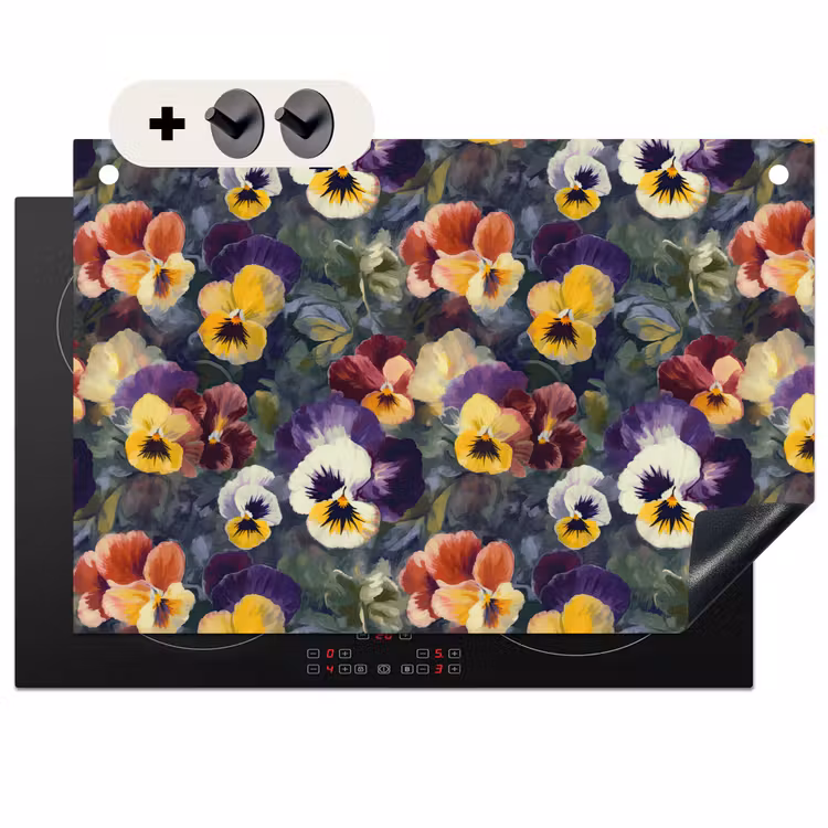 Inductie beschermer en spatscherm (2in1) - Viooltjes - Paars - Geel - Groen — 1