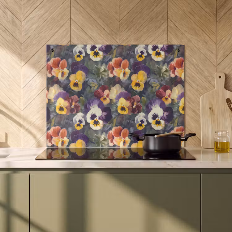 Inductie beschermer en spatscherm (2in1) - Viooltjes - Paars - Geel - Groen — 2