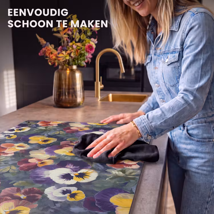 Inductie beschermer en spatscherm (2in1) - Viooltjes - Paars - Geel - Groen — 5