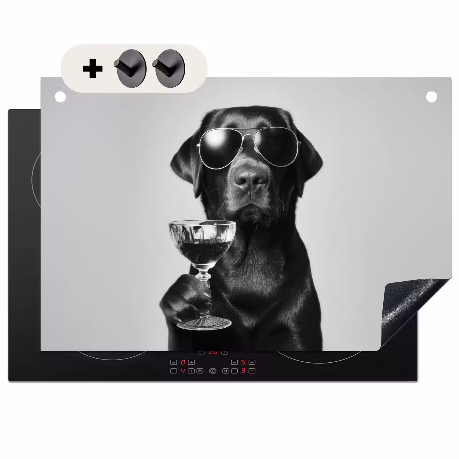 Inductie beschermer en spatscherm (2in1) - Hond - Zwart - Wijnglas - Zonnebril — 1