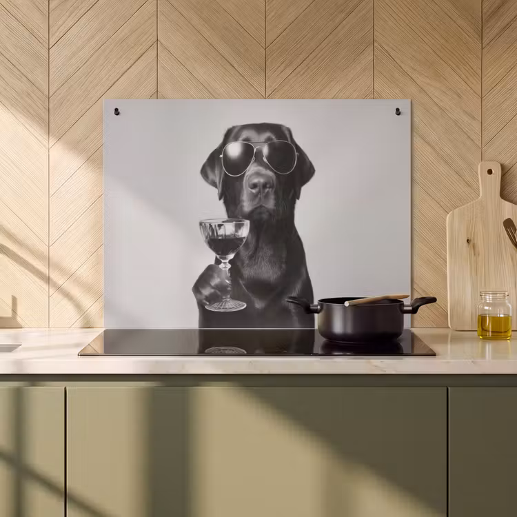 Inductie beschermer en spatscherm (2in1) - Hond - Zwart - Wijnglas - Zonnebril — 2