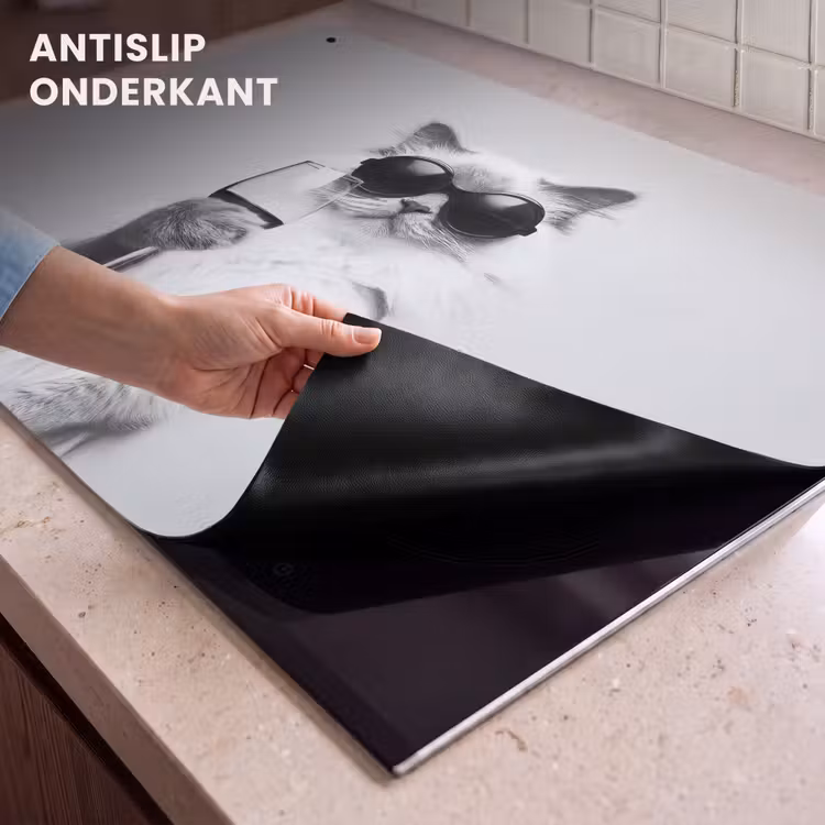 Inductie beschermer en spatscherm (2in1) - Kat - Zonnebril - Wijnglas - Langharig — 4