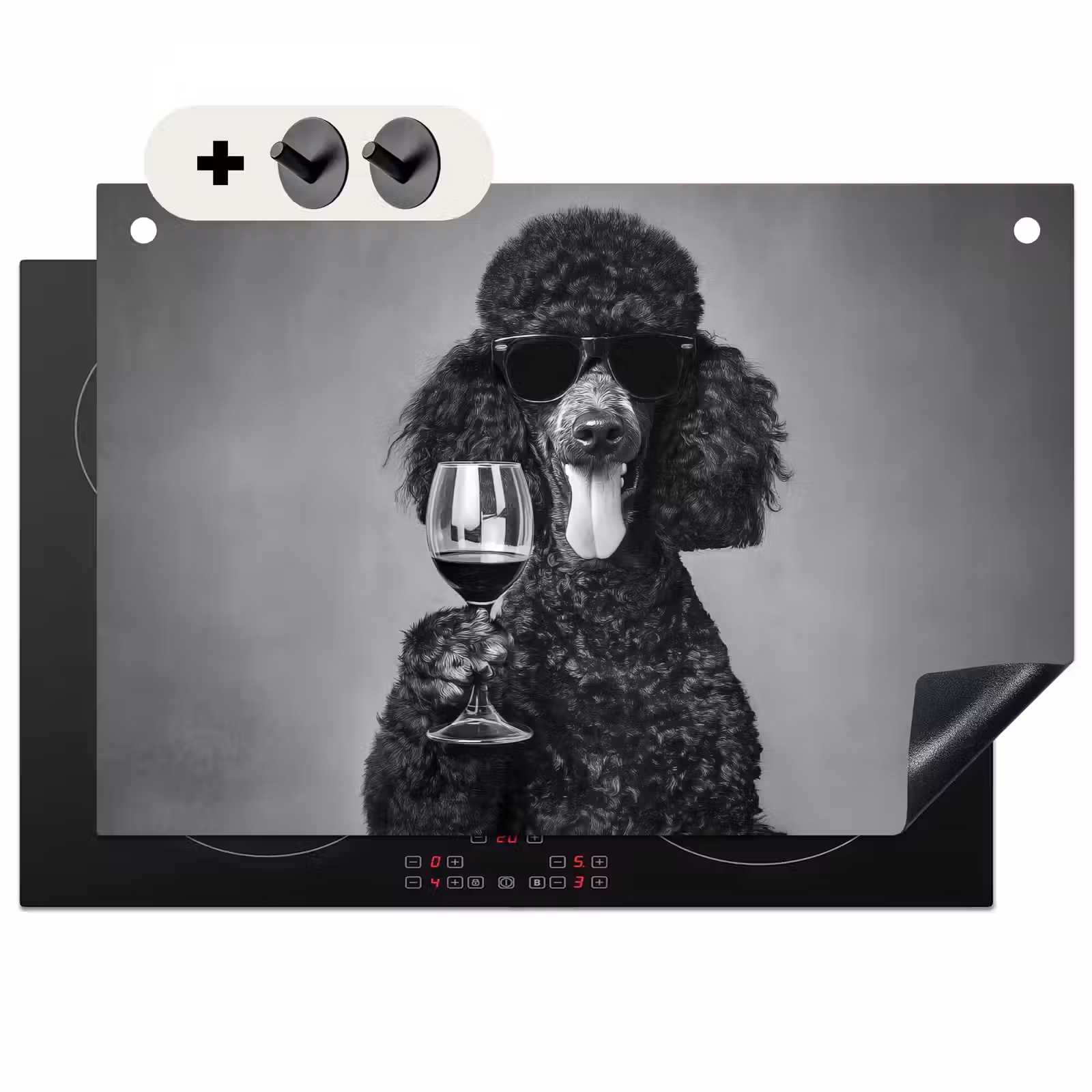 Inductie beschermer en spatscherm (2in1) - Hond - Krullen - Zonnebril - Wijn — 1
