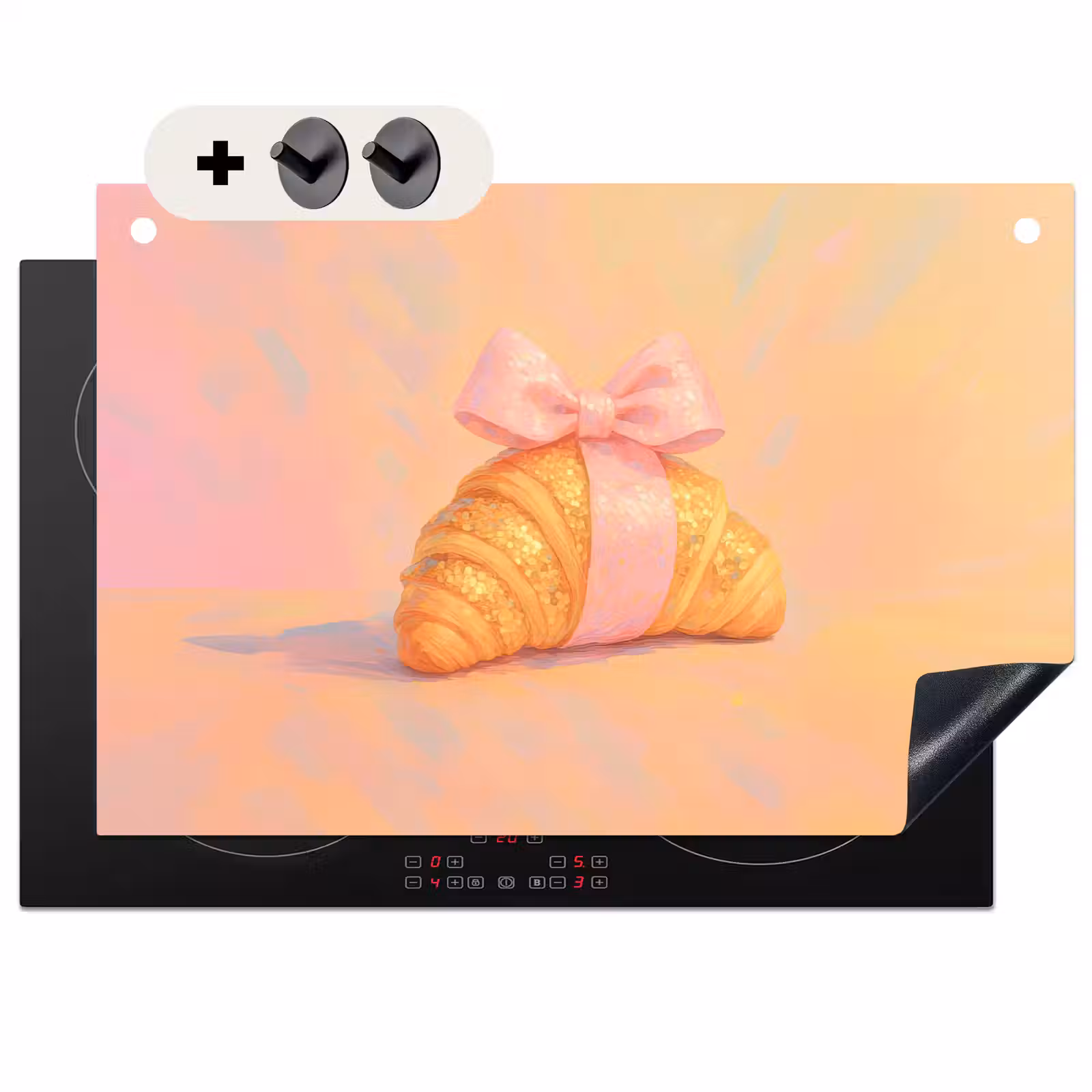 Inductie beschermer en spatscherm (2in1) - Croissant - Strik - Roze — 1
