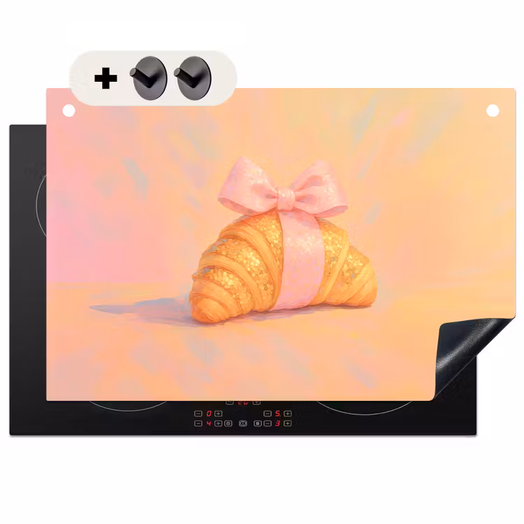 Inductie beschermer en spatscherm (2in1) - Croissant - Strik - Roze — 1