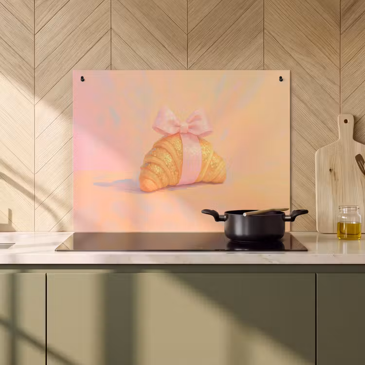 Inductie beschermer en spatscherm (2in1) - Croissant - Strik - Roze — 2