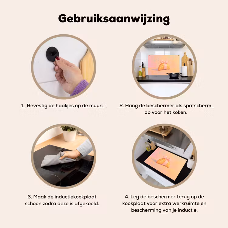 Inductie beschermer en spatscherm (2in1) - Croissant - Strik - Roze — 6