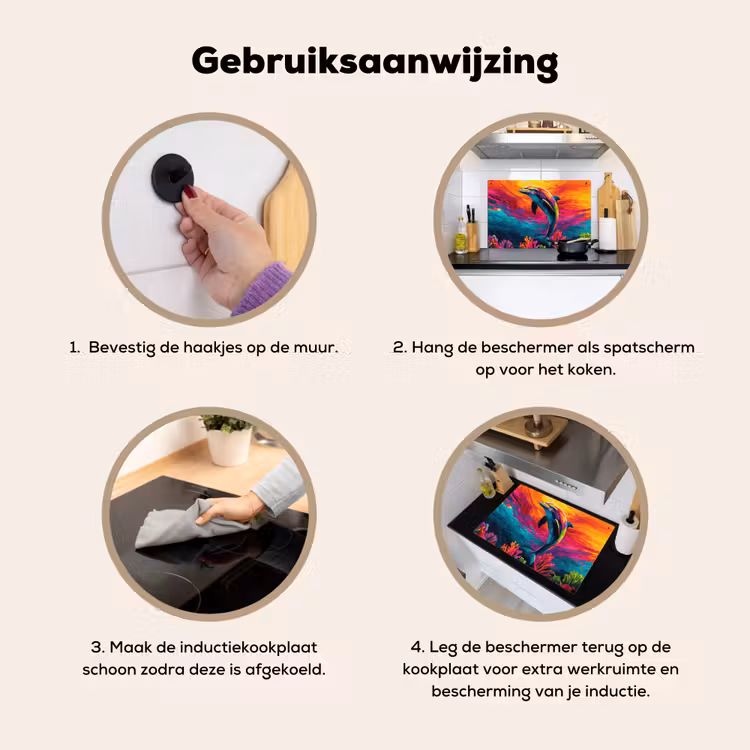 Inductie beschermer en spatscherm (2in1) - Dolfijn - Kleurrijk - Oceaan - Koraal — 6
