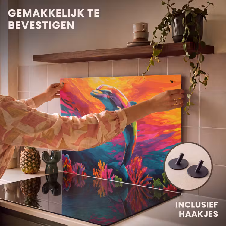 Inductie beschermer en spatscherm (2in1) - Dolfijn - Kleurrijk - Oceaan - Koraal — 7