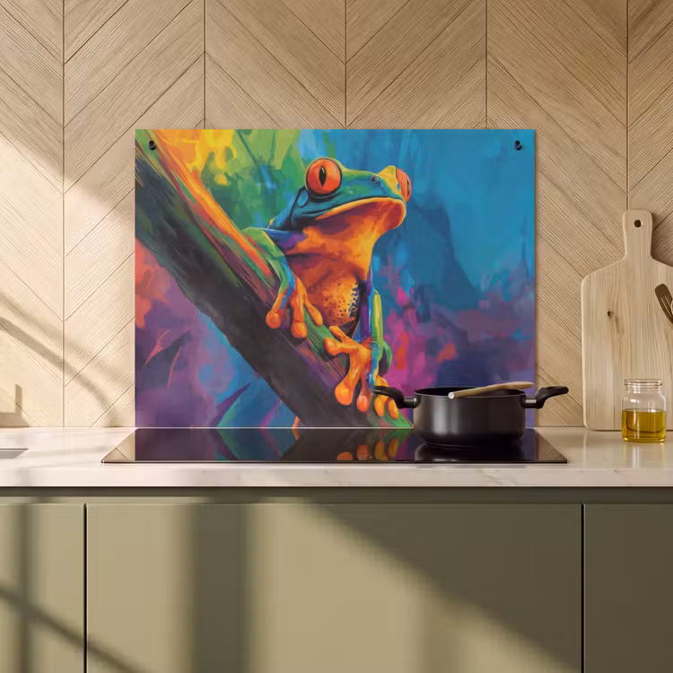 Inductie beschermer en spatscherm (2in1) - Kikker - Felgekleurd - Tak - Regenboog — 2