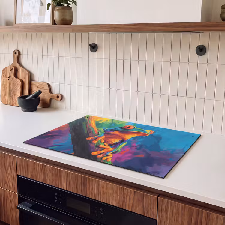 Inductie beschermer en spatscherm (2in1) - Kikker - Felgekleurd - Tak - Regenboog — 3
