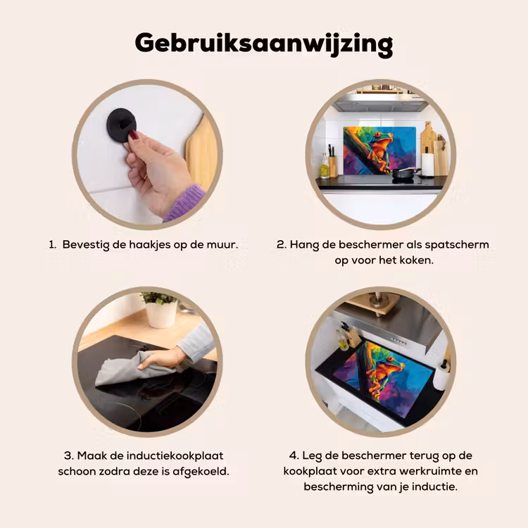 Inductie beschermer en spatscherm (2in1) - Kikker - Felgekleurd - Tak - Regenboog — 6